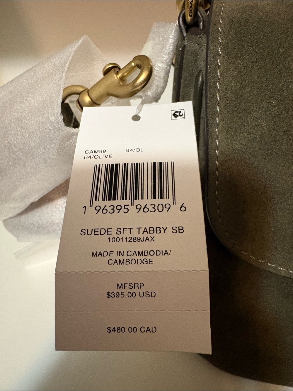 Coach Suede Soft Tabby Bag in Olive Green with Gold Tone Hardware - Picture 3 of 5